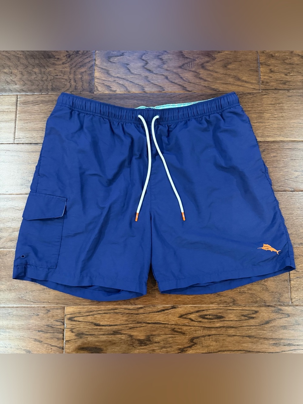 Tommy Bahama Mens Swim Trunks Large Navy Blue Mesh Lined Drawstring